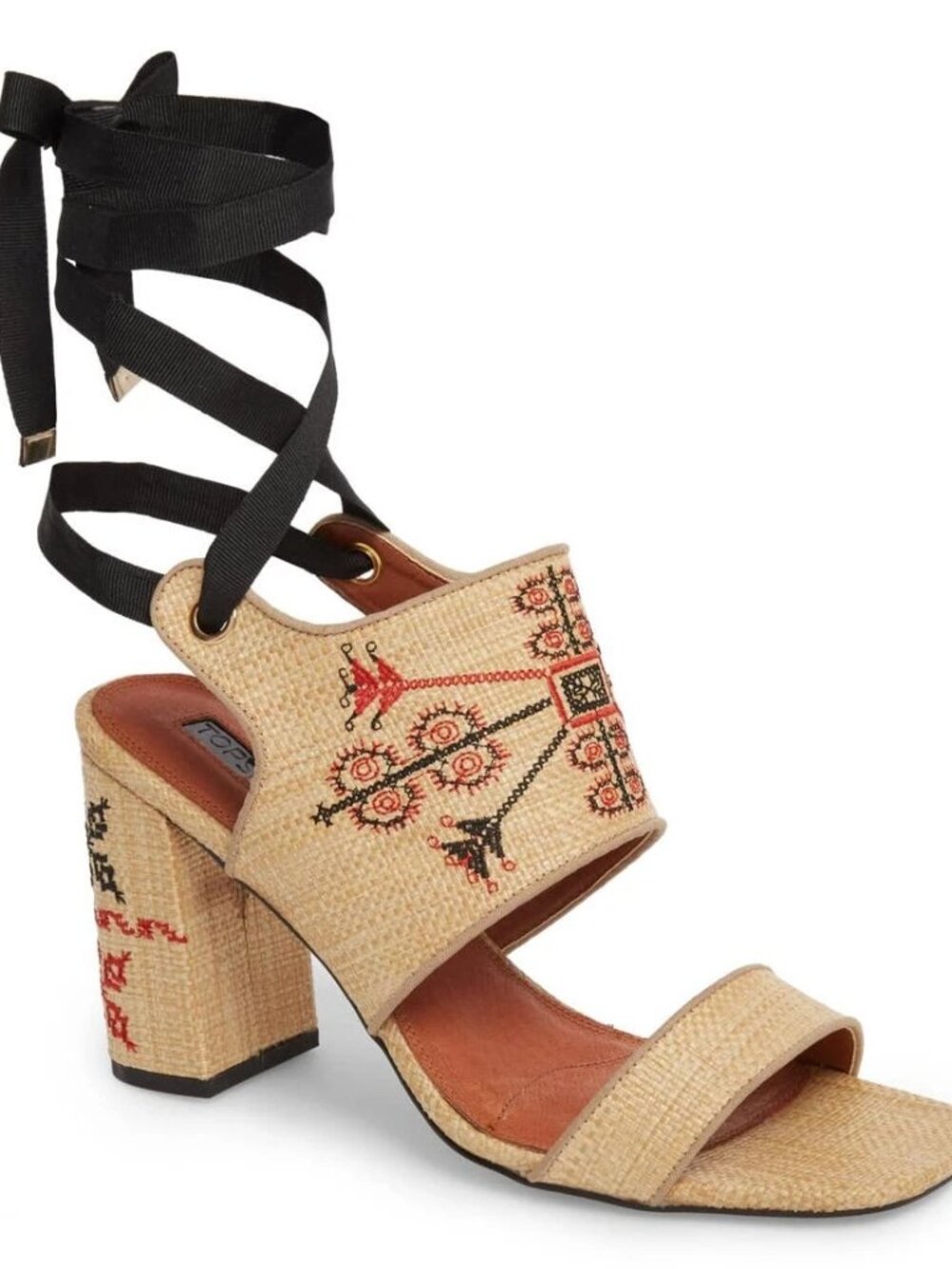 NWT - Topshop Roxanne Heels Embroidered Sandals w/ Lace Up - Size 6.5